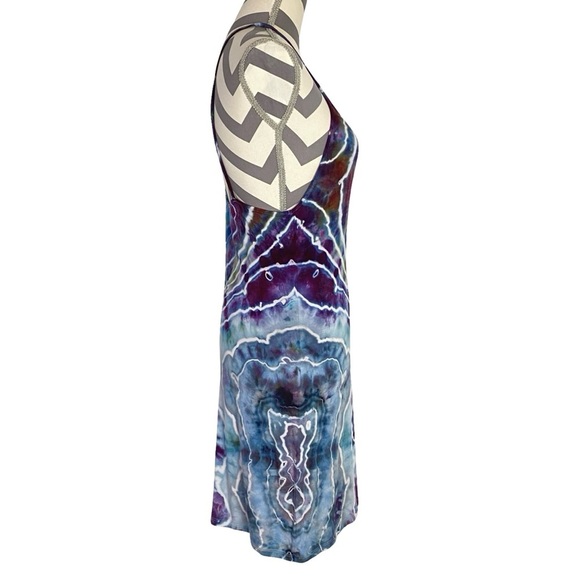 Handmade Geode Tie Dye Dress Womens Size Medium Deep Vneck Upcycled Colorful - Picture 8 of 13